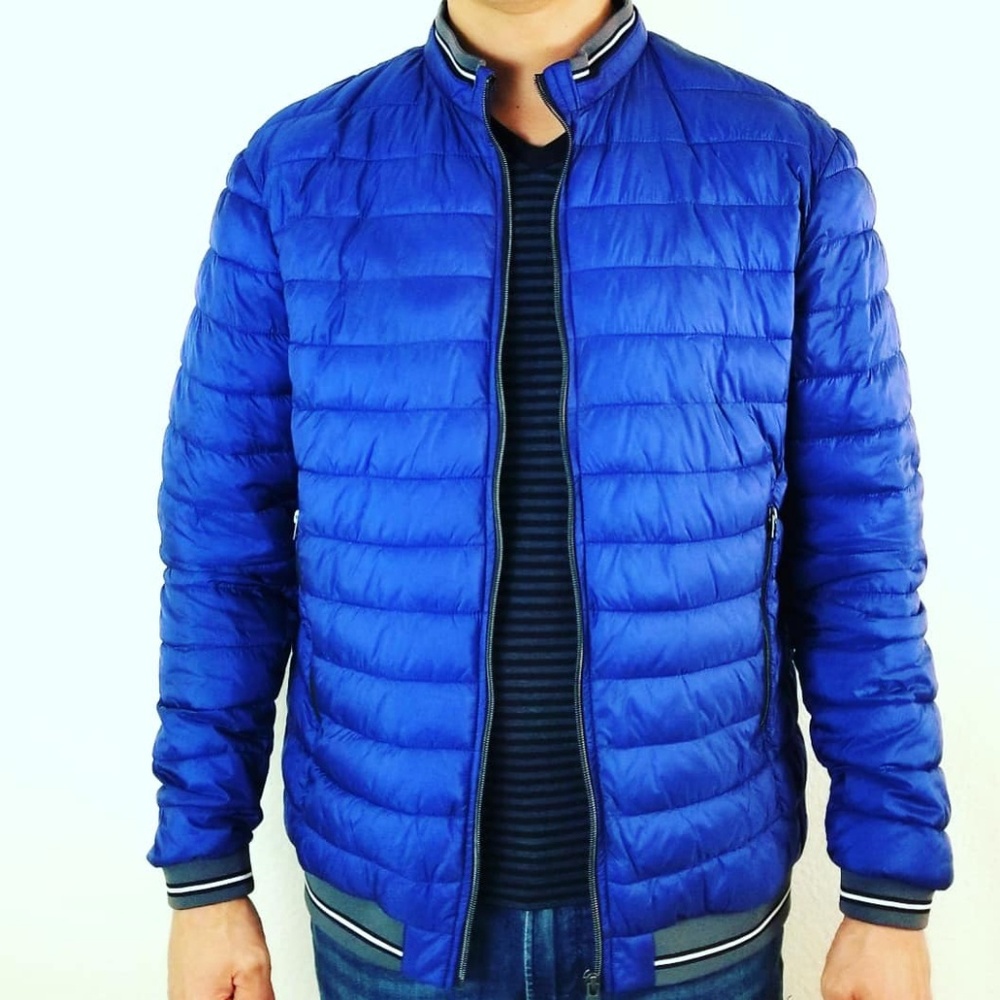 Zara Man Electric Blue Puffer Slim Fit Jacket
